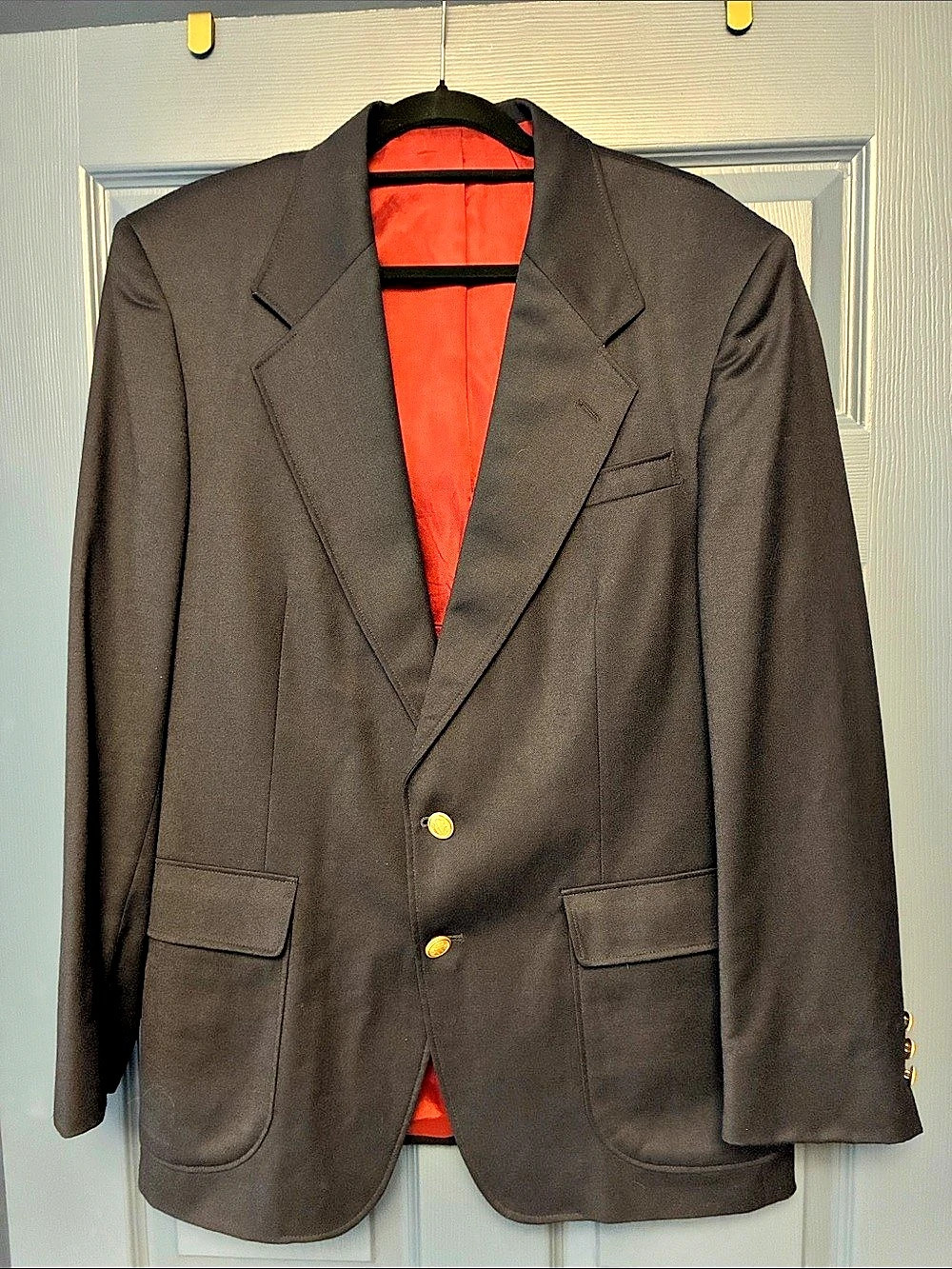 Vintage Brookcraft Men's Navy 100% Wool Sport Coat Gold-Tone Buttons 40R